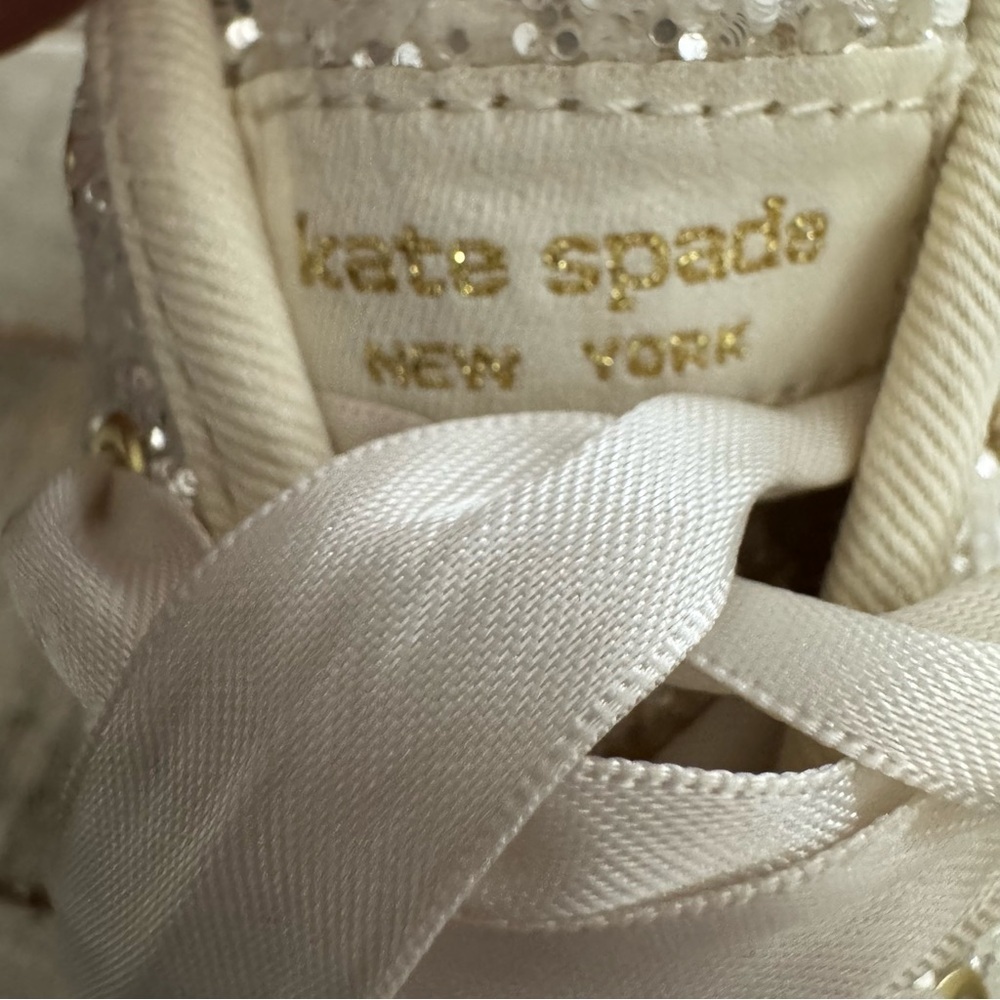 Sparkling Kate Spade ♠️ Cream Sneakers with Ribbon Laces - Picture 7 of 13